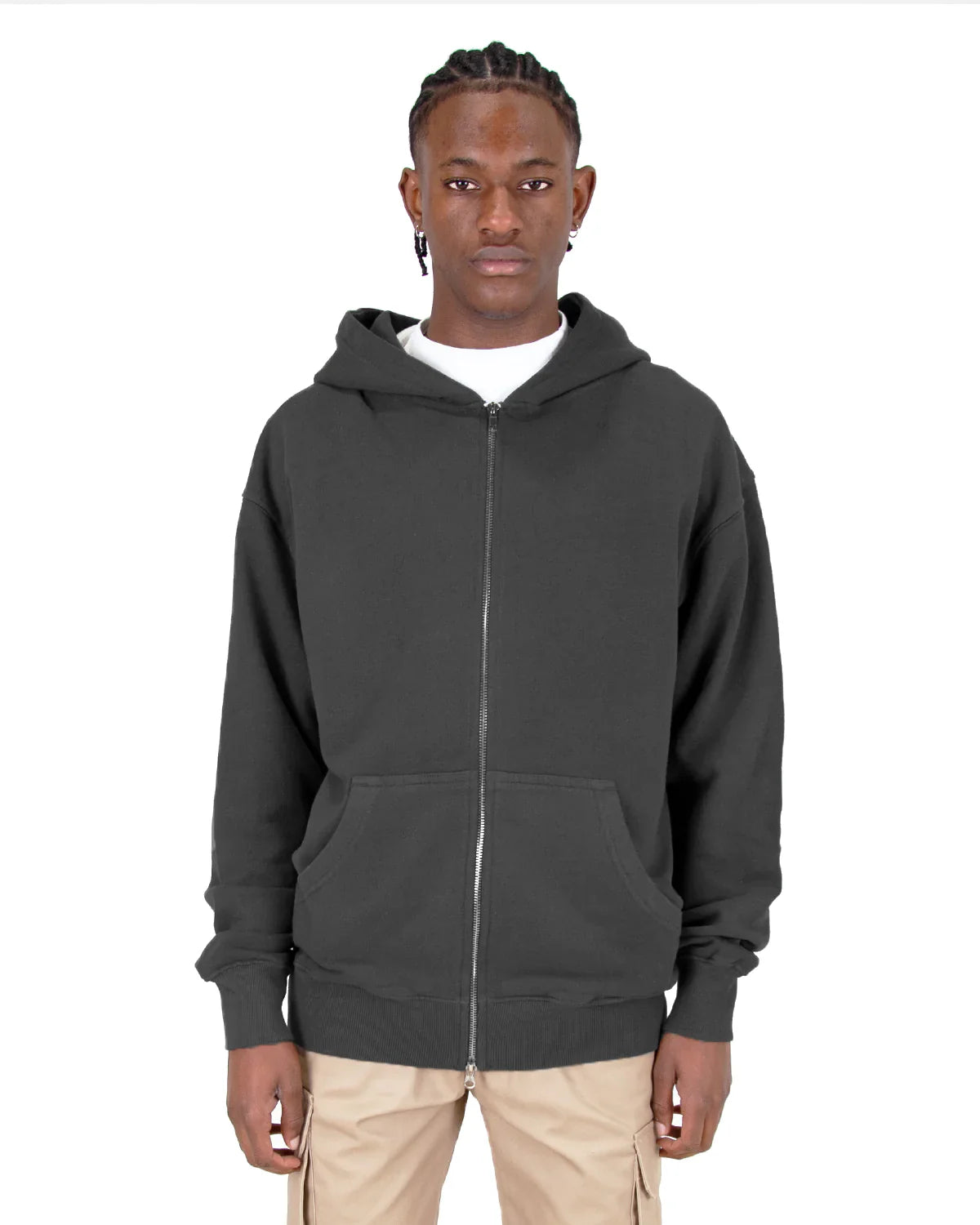 Garment Dye Double Zipper Hoodie